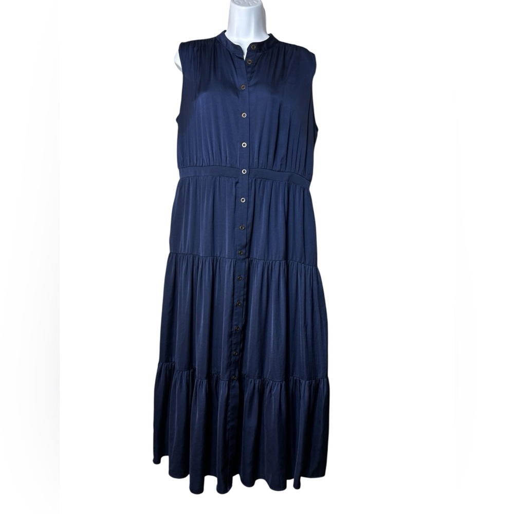 Soft Surroundings Size PM Tiered Midi Dress Blue Lightweight Boho Medium